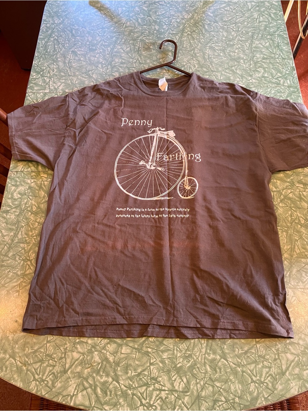 Grey Men’s Size 2XL Penny Farthing Bicycle T-Shirt (Sun-Faded)
